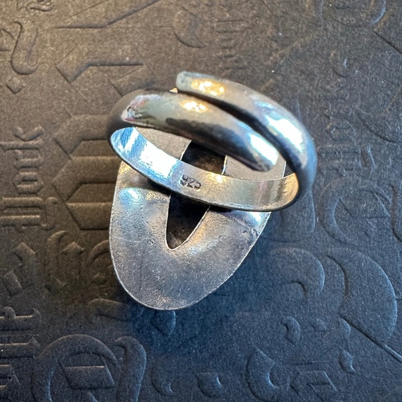 Blue Sodalite Teardrop Shape Stone Silver Plated Brass Adjustable Ring - Picture 7 of 10